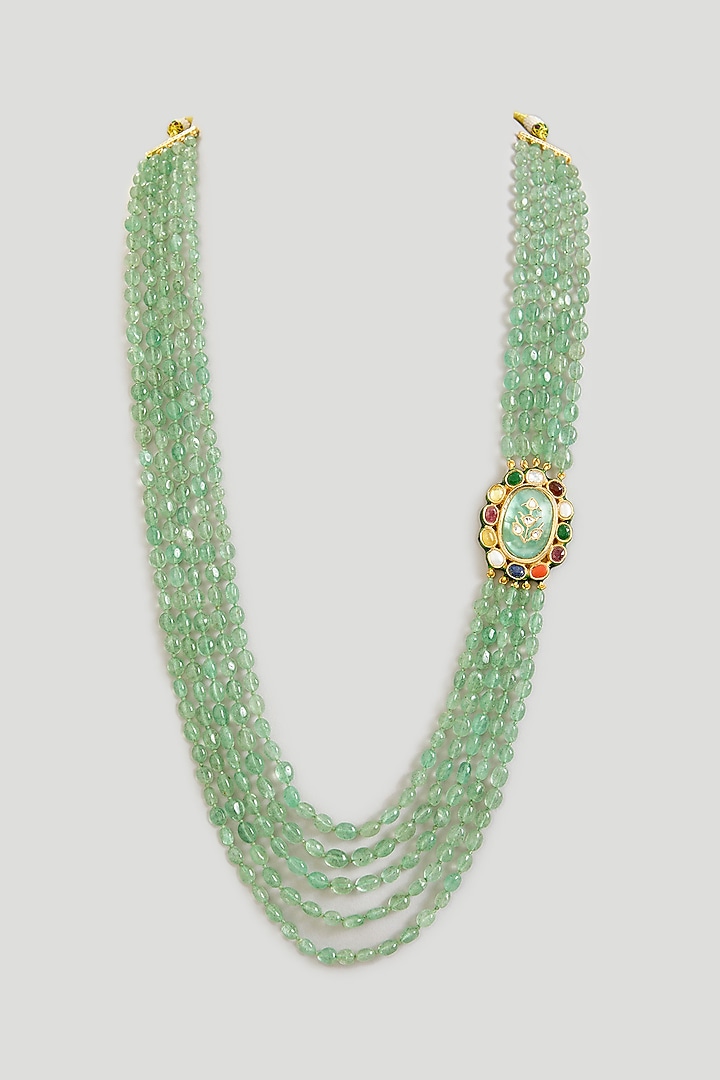 Green Beaded Mala by Preeti Mohan Men at Pernia's Pop Up Shop