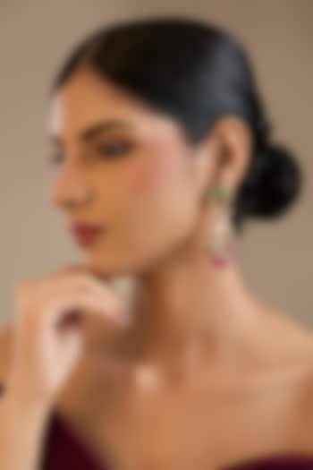 Gold Finish Kundan Polki & Multi-Colored Stone Dangler Earrings In Sterling Silver by Preeti Mohan Silver at Pernia's Pop Up Shop