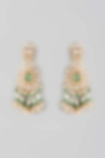 Gold Finish Kundan Polki & Green Stone Dangler Earrings In Sterling Silver by Preeti Mohan Silver at Pernia's Pop Up Shop
