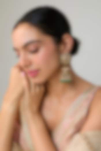 Gold Finish Kundan Polki & Green Stone Dangler Earrings In Sterling Silver by Preeti Mohan Silver at Pernia's Pop Up Shop