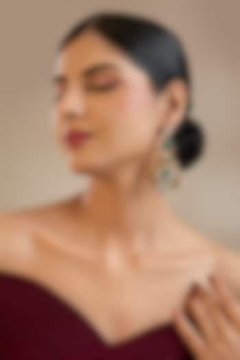Gold Finish Kundan Polki & Green Stone Dangler Earrings In Sterling Silver by Preeti Mohan Silver at Pernia's Pop Up Shop