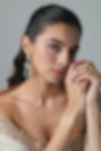 Gold Finish Kundan Polki & Green Stone Dangler Earrings In Sterling Silver by Preeti Mohan Silver at Pernia's Pop Up Shop
