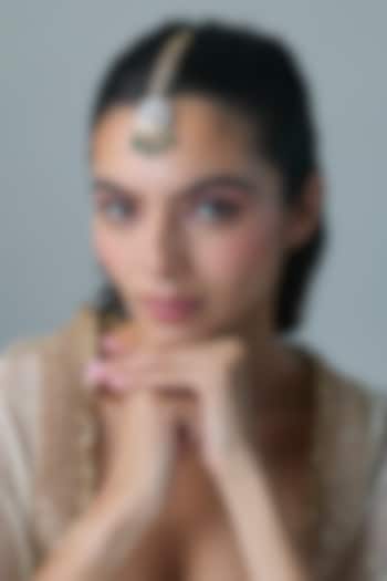 Gold Finish Kundan Polki & Green Stone Maangtikka In Sterling Silver by Preeti Mohan Silver at Pernia's Pop Up Shop