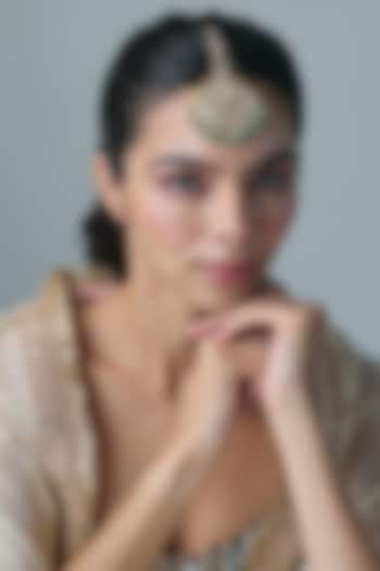 Gold Finish Kundan Polki & Green Stone Maangtikka In Sterling Silver by Preeti Mohan Silver at Pernia's Pop Up Shop