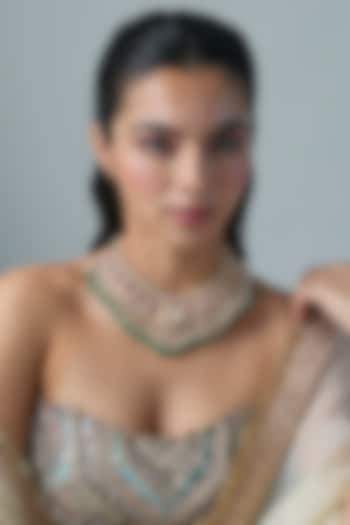 Gold Finish Kundan Polki & Multi-Colored Stone Necklace In Sterling Silver by Preeti Mohan Silver at Pernia's Pop Up Shop