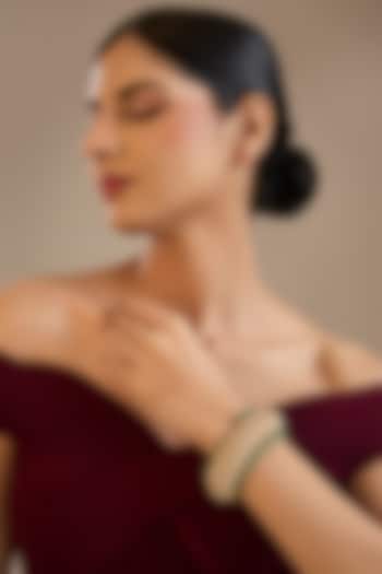 Gold Finish Kundan Polki & Green Stone Adjustable Bangle In Sterling Silver by Preeti Mohan Silver at Pernia's Pop Up Shop