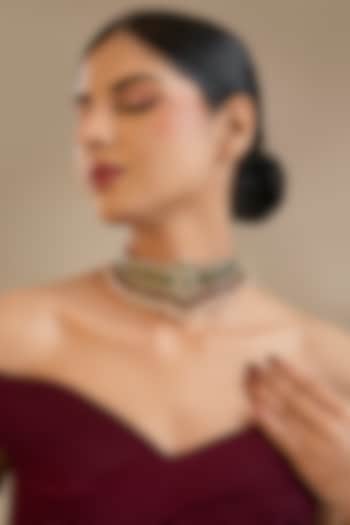 Gold Finish Kundan Polki Choker Necklace In Sterling Silver by Preeti Mohan Silver at Pernia's Pop Up Shop