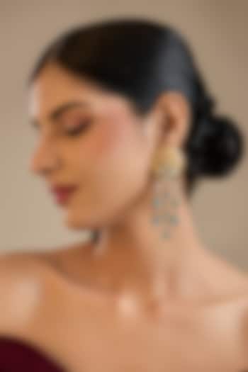 Gold Finish Kundan Polki & Green Stone Dangler Earrings In Sterling Silver by Preeti Mohan Silver at Pernia's Pop Up Shop