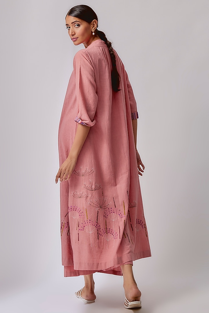 Rose Pink Cotton Embroidered Tunic Set by Priyam Narayan at Pernia's Pop Up Shop