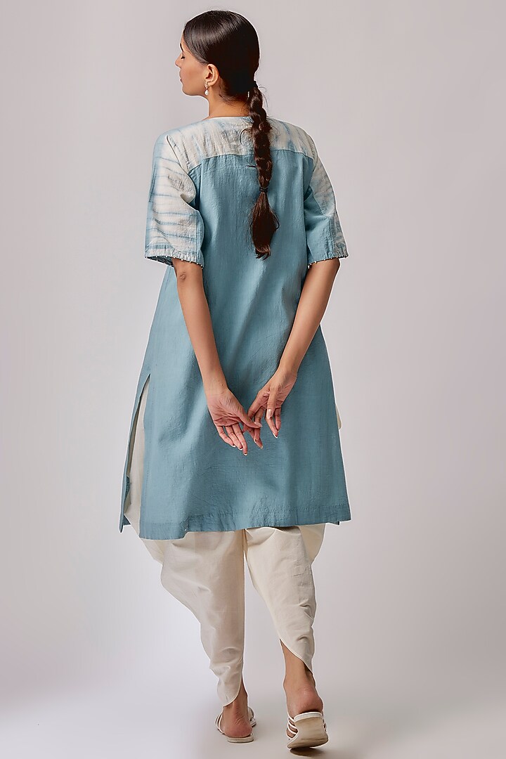 Sky Blue Cotton Embroidered Tunic Set by Priyam Narayan at Pernia's Pop Up Shop