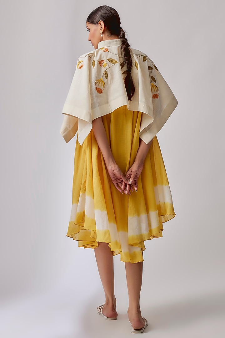Ivory & Yellow Cotton Printed Kaftan Vacation Dress by Priyam Narayan at Pernia's Pop Up Shop