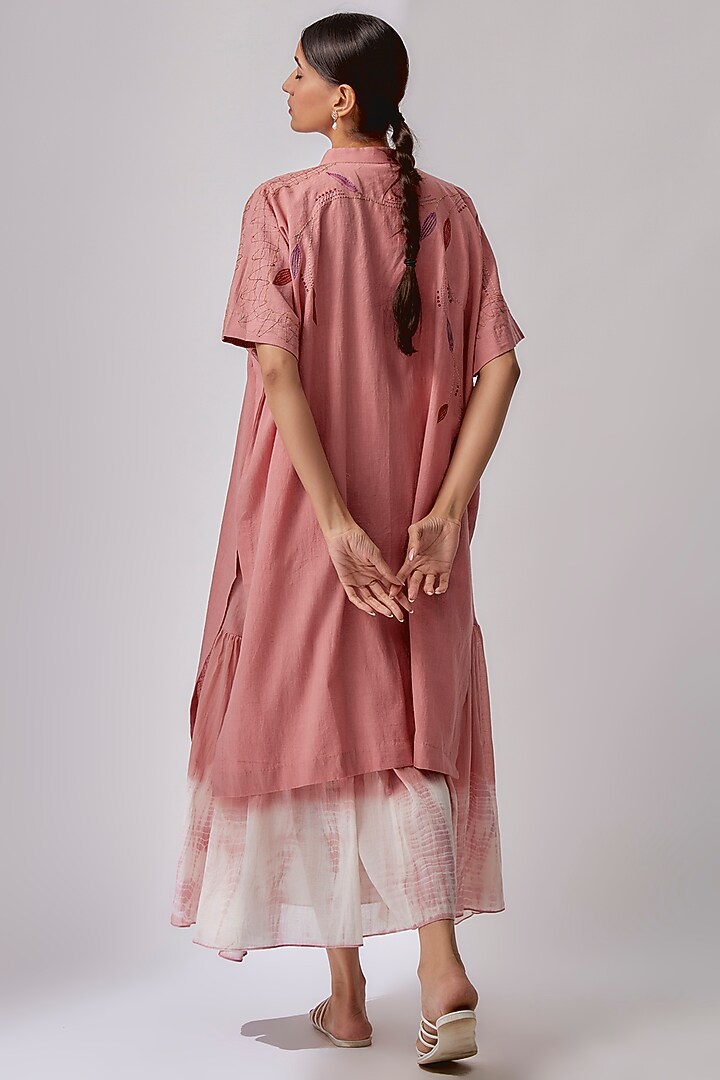 Pink Cotton Embroidered & Printed Jacket Vacation Dress by Priyam Narayan at Pernia's Pop Up Shop