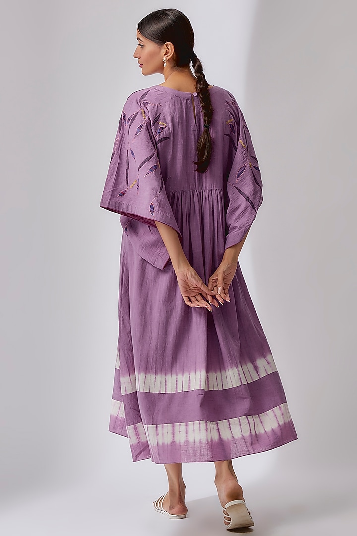 Lavender Cotton Embroidered & Printed Tunic by Priyam Narayan at Pernia's Pop Up Shop