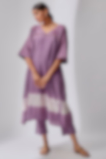 Purple Cotton Embroidered & Printed Tunic Set by Priyam Narayan