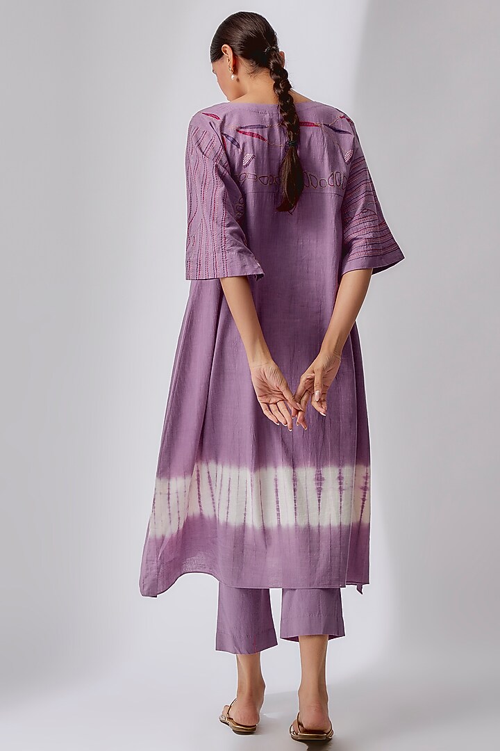 Purple Cotton Embroidered & Printed Tunic Set by Priyam Narayan at Pernia's Pop Up Shop