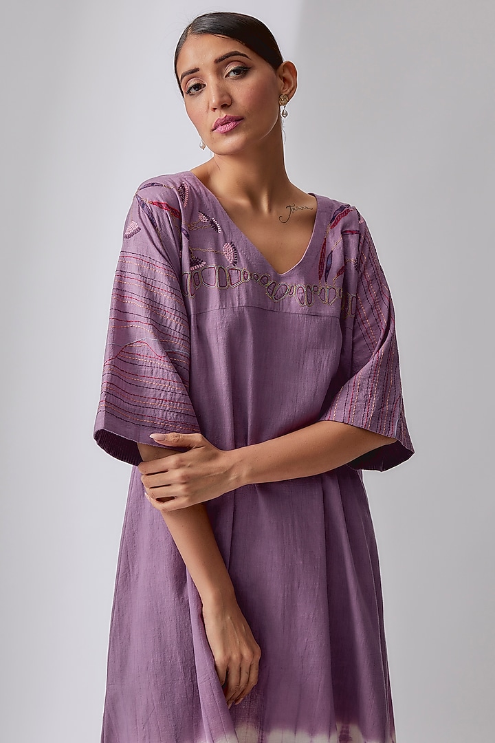 Purple Cotton Embroidered & Printed Tunic Set by Priyam Narayan at Pernia's Pop Up Shop