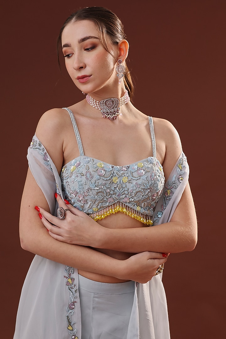 Ice Blue Organza Cape Set by LABEL PRIYANKA KHOKKER at Pernia's Pop Up Shop