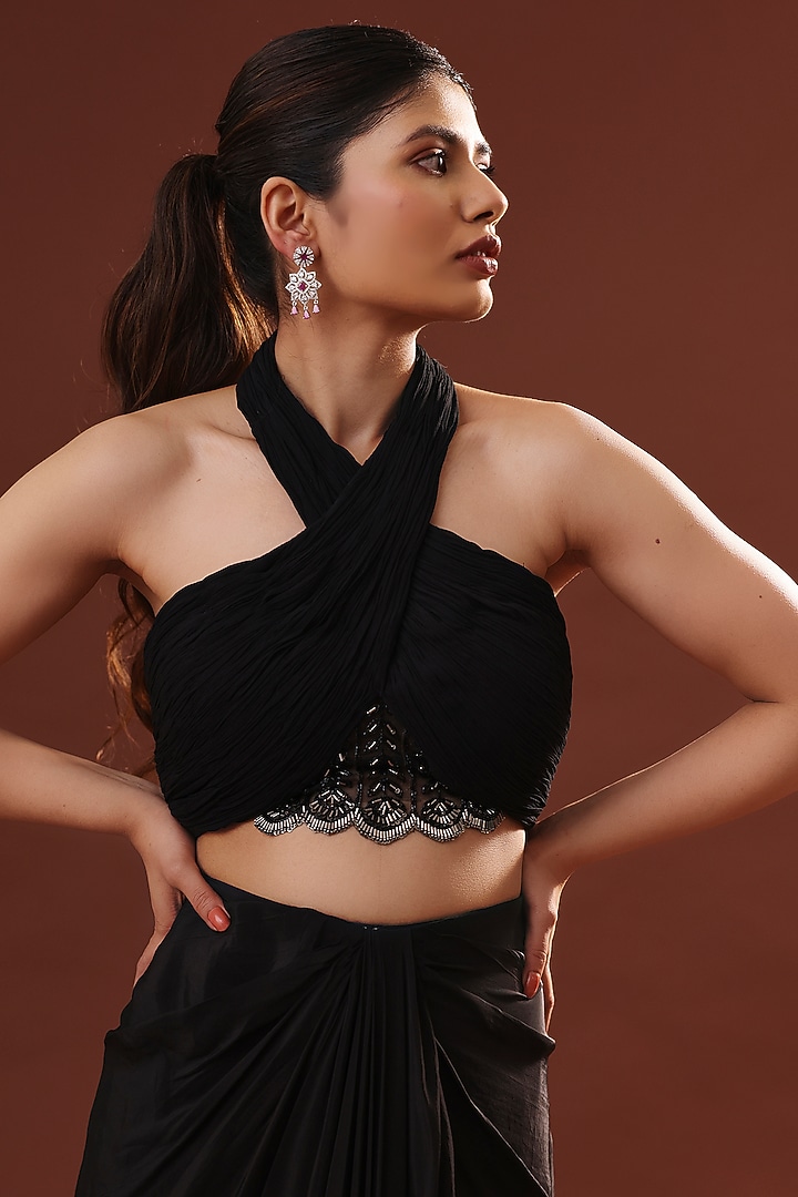Black Crepe Dhoti Skirt Set by LABEL PRIYANKA KHOKKER at Pernia's Pop Up Shop