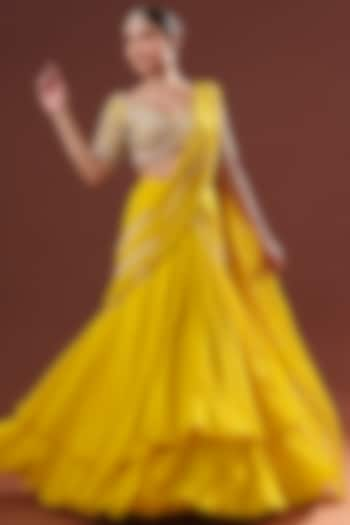 Yellow Georgette Lehenga Saree Set by LABEL PRIYANKA KHOKKER at Pernia's Pop Up Shop