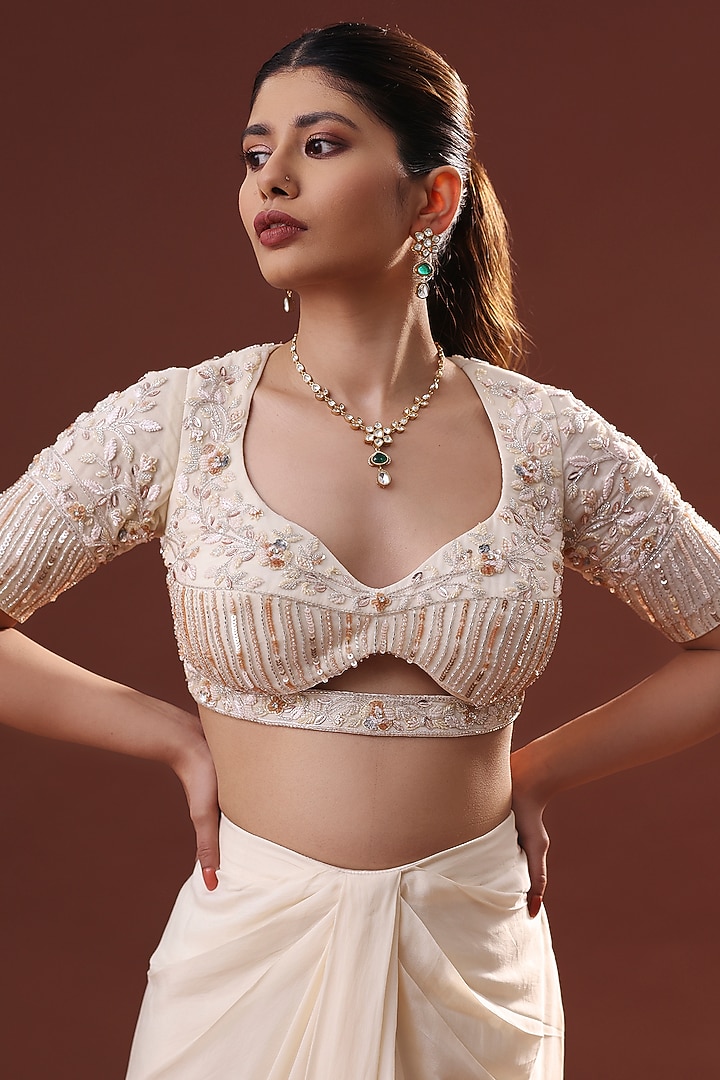 Cream White Georgette Dhoti Skirt Set by LABEL PRIYANKA KHOKKER at Pernia's Pop Up Shop