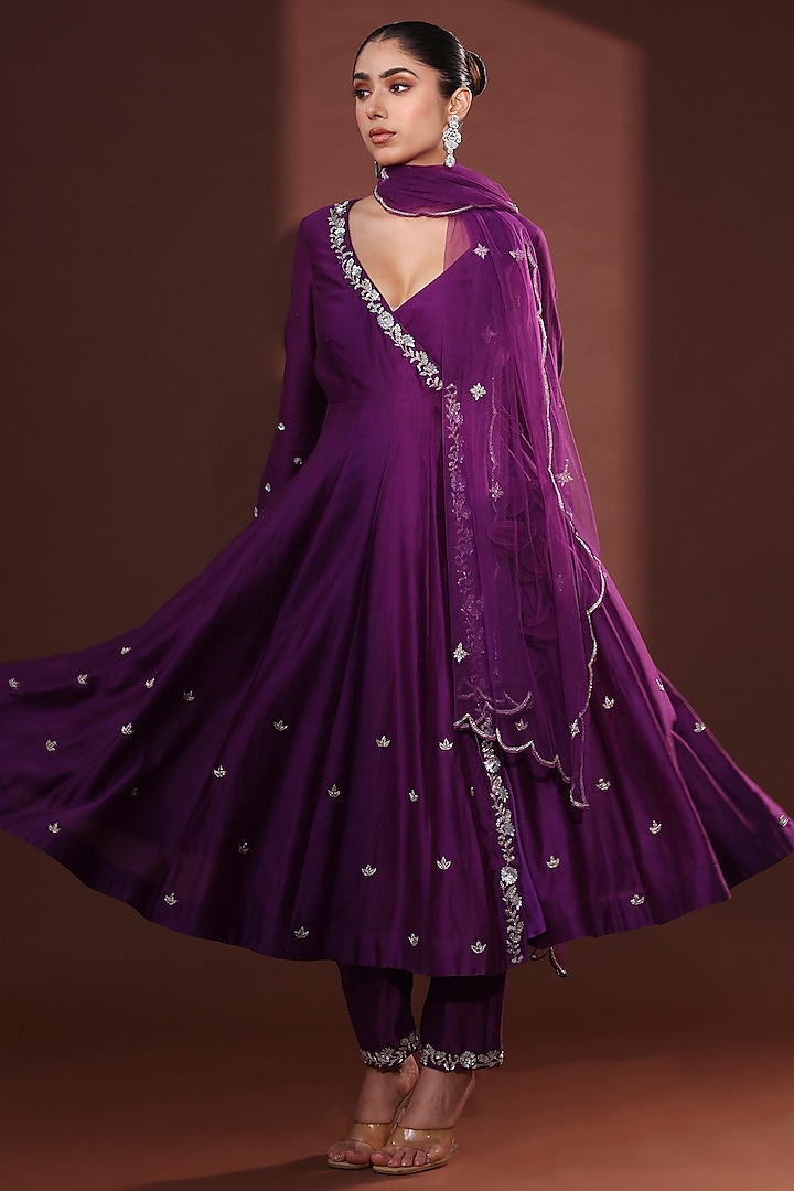 Purple Chanderi Anarkali Set by LABEL PRIYANKA KHOKKER at Pernia's Pop Up Shop