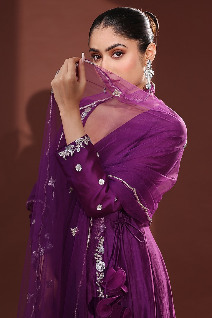 Purple Chanderi Wedding Anarkali Set by LABEL PRIYANKA KHOKKER at Pernia's Pop Up Shop