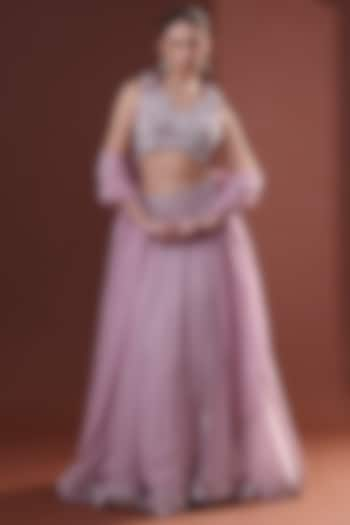 Lilac Organza Wedding Lehenga Set by LABEL PRIYANKA KHOKKER at Pernia's Pop Up Shop