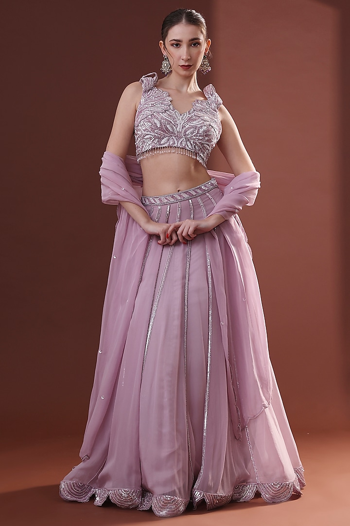 Lilac Organza Wedding Lehenga Set by LABEL PRIYANKA KHOKKER at Pernia's Pop Up Shop