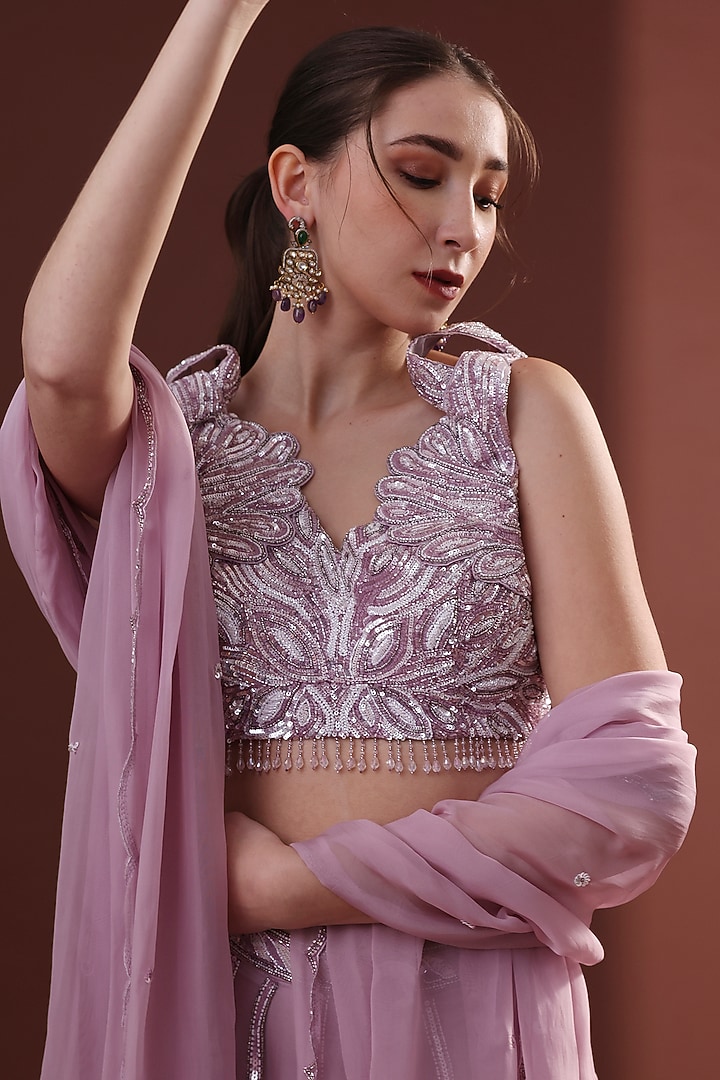 Lilac Organza Wedding Lehenga Set by LABEL PRIYANKA KHOKKER at Pernia's Pop Up Shop