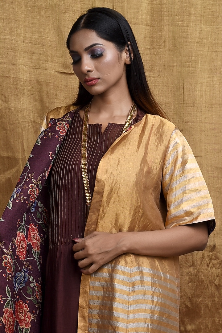 Gold Silk Tissue Jacket Vacation Dress by Priti Prashant at Pernia's Pop Up Shop