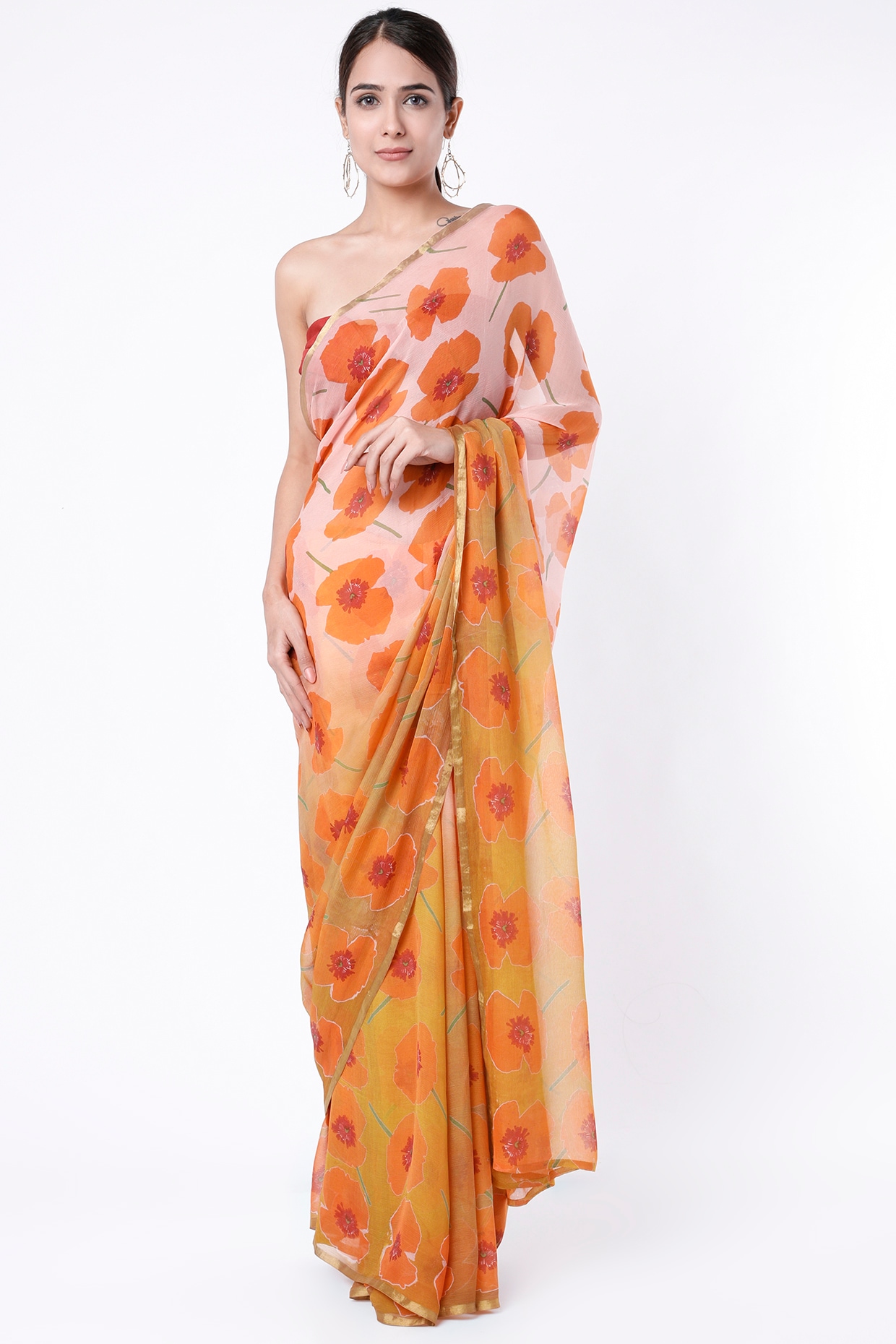 Buy Light Orange Georgette Saree online-Karagiri