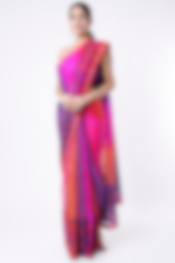 Fuchsia & Purple Embroidered Handloom Saree Set by Priti Prashant