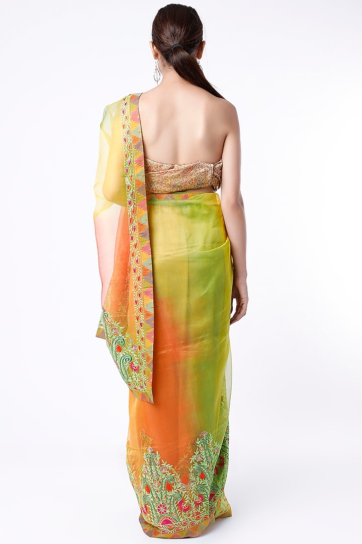 Orange & Light Yellow Embroidered Handloom Party Wear Saree Set by Priti Prashant at Pernia's Pop Up Shop