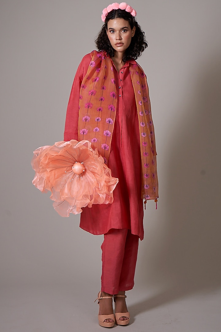 Coral Linen Tunic Set by Priti Prashant at Pernia's Pop Up Shop