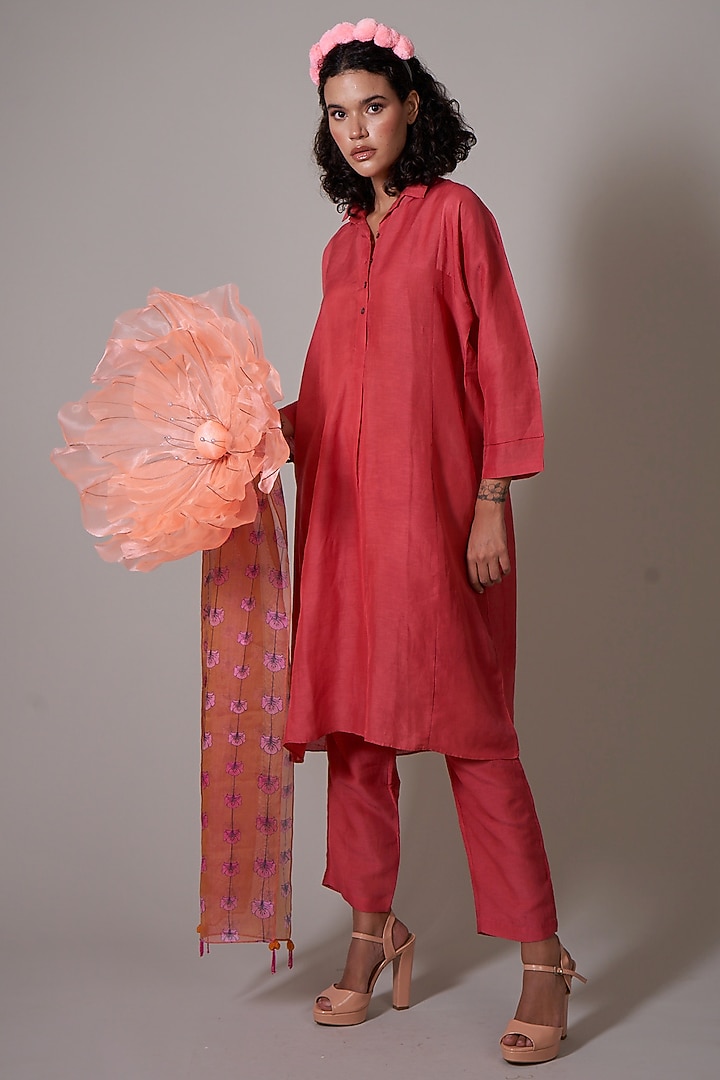 Coral Linen Tunic Set by Priti Prashant at Pernia's Pop Up Shop