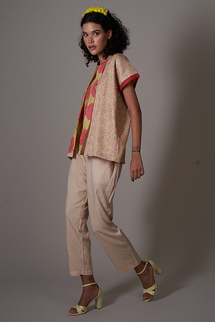 Sepia Silk Printed Jacket Set by Priti Prashant at Pernia's Pop Up Shop