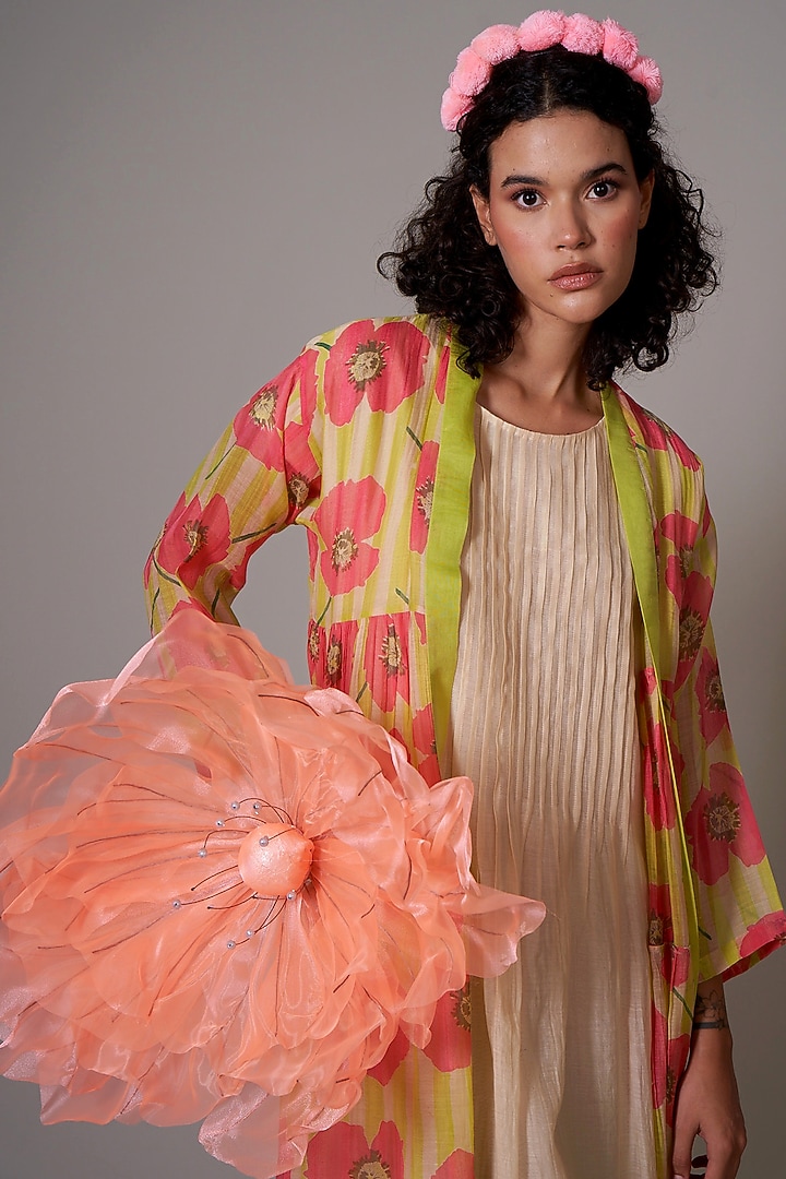 Lime & Sepia Mul Cotton Silk Printed Jacket Set by Priti Prashant at Pernia's Pop Up Shop