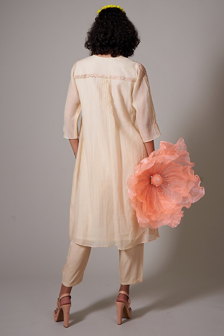 Sepia Mul Cotton Silk Beads Embroidered Hand Woven Tunic Set by Priti Prashant at Pernia's Pop Up Shop