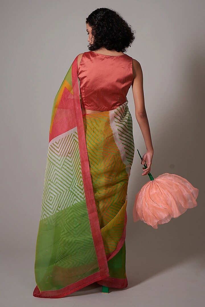 Multi-Colored Silk Organza Printed & Embellished Party Wear Saree Set by Priti Prashant at Pernia's Pop Up Shop