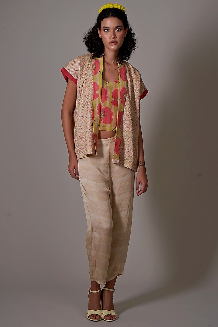 Sepia Silk Printed Jacket Set by Priti Prashant