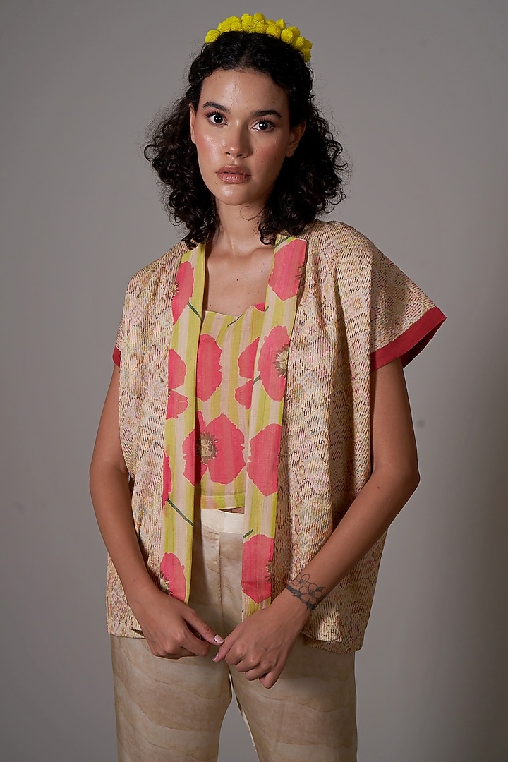 Sepia Silk Printed Jacket Set by Priti Prashant at Pernia's Pop Up Shop