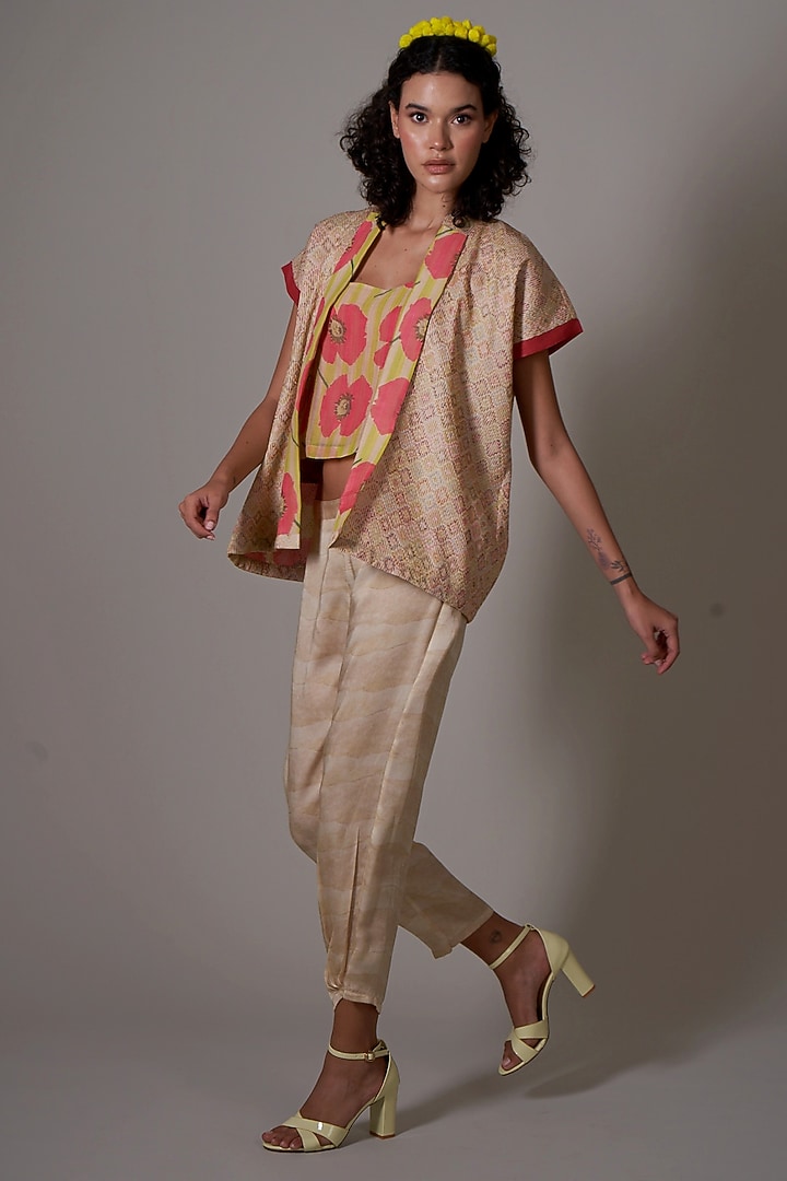 Sepia Silk Printed Jacket Set by Priti Prashant at Pernia's Pop Up Shop
