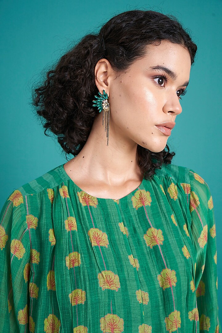 Emerald Green Silk Cotton Mul Floral Printed Kurta Set by Priti Prashant at Pernia's Pop Up Shop