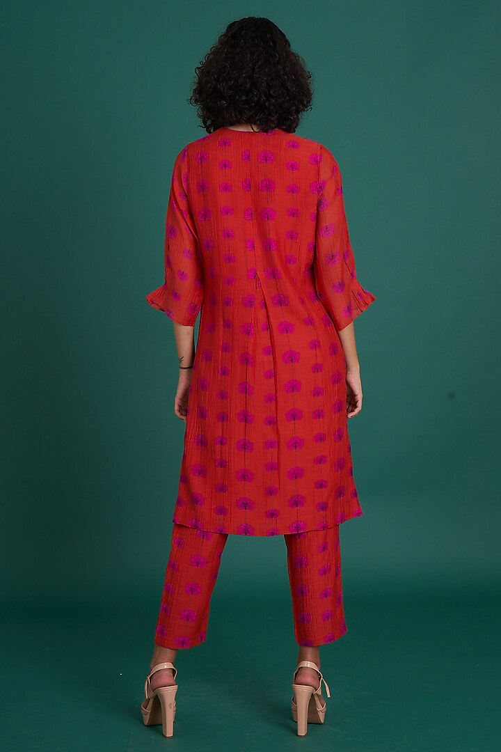 Red Pink Silk Cotton Mul Printed Kurta Set by Priti Prashant at Pernia's Pop Up Shop