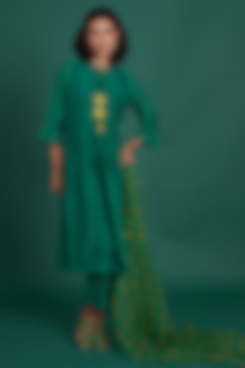 Emerald Green Mul Cotton Silk Kurta Set by Priti Prashant