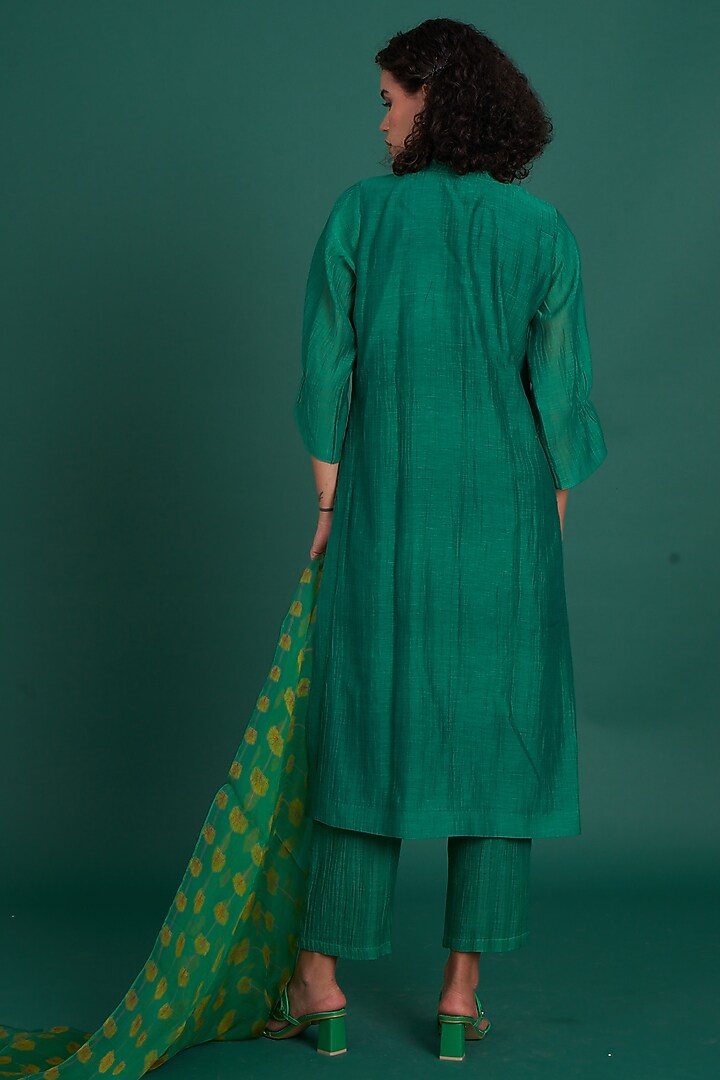 Emerald Green Mul Cotton Silk Kurta Set by Priti Prashant at Pernia's Pop Up Shop
