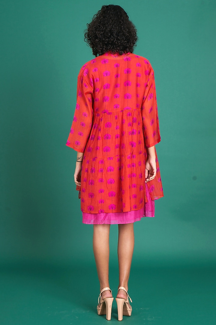 Pink & Red Mul Cotton Silk Jacket Summer Dress by Priti Prashant at Pernia's Pop Up Shop