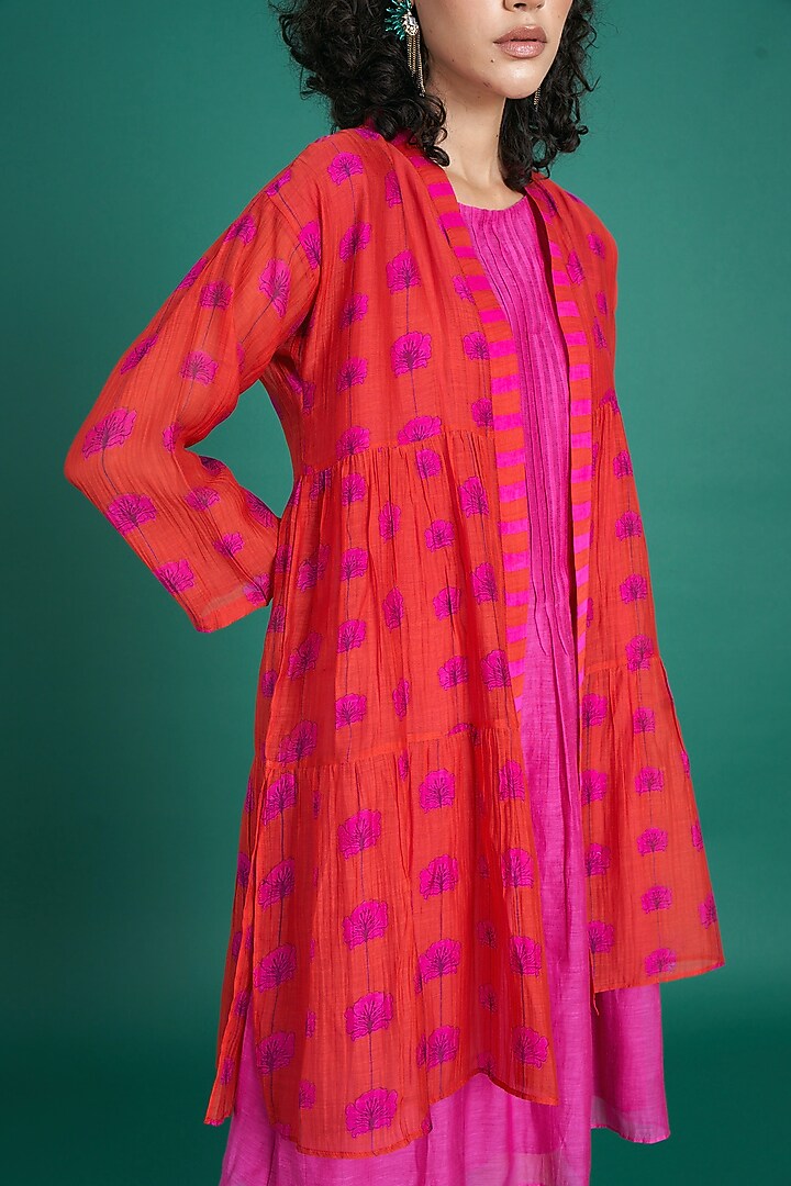Pink & Red Mul Cotton Silk Jacket Summer Dress by Priti Prashant at Pernia's Pop Up Shop