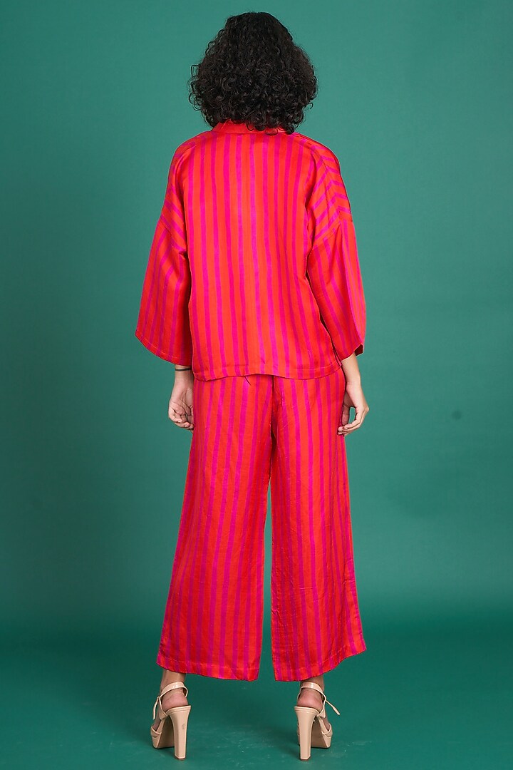 Red & Pink Silk Satin Printed Co-Ord Set by Priti Prashant at Pernia's Pop Up Shop