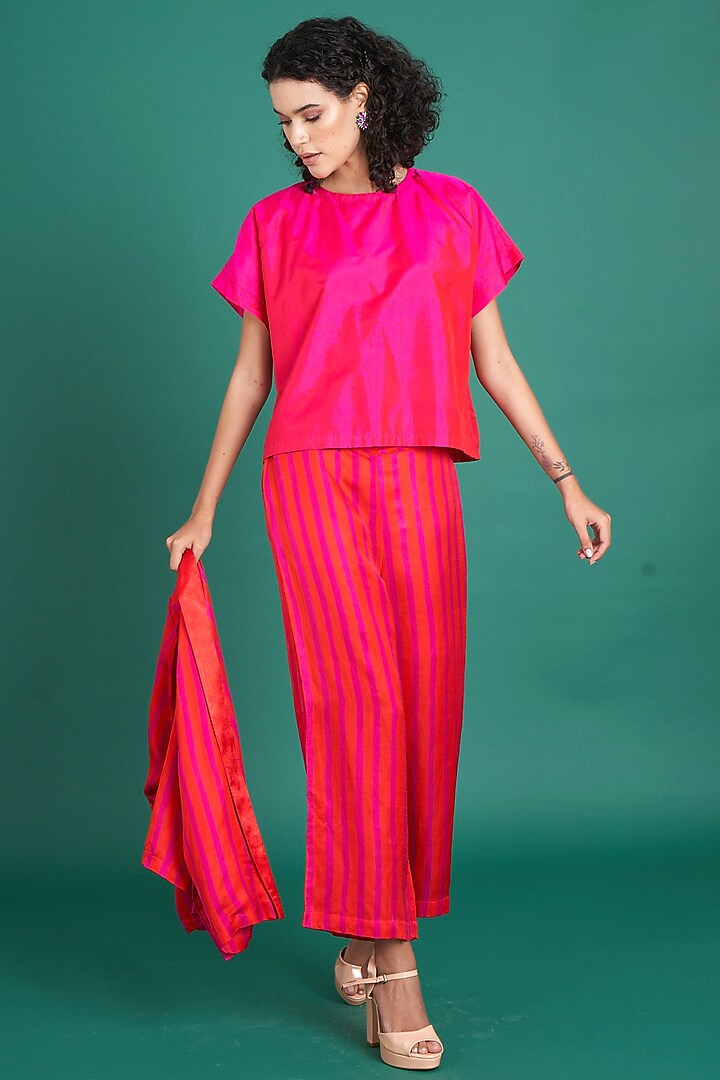 Red & Pink Silk Satin Printed Co-Ord Set by Priti Prashant at Pernia's Pop Up Shop